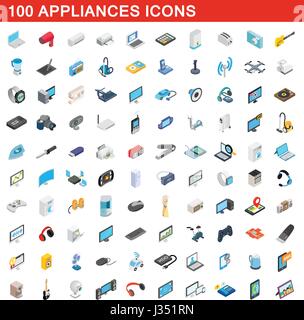 100 appliances icons set, isometric 3d style Stock Vector