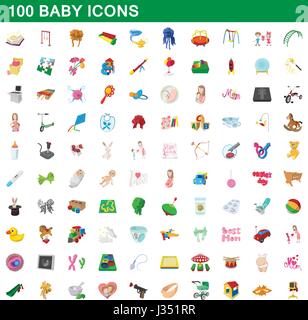 100 baby icons set, cartoon style Stock Vector