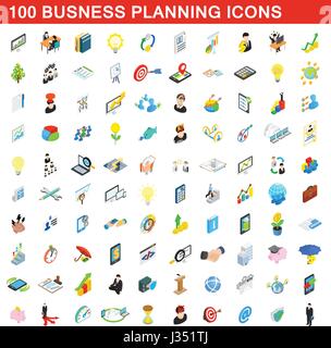 100 business planning icons set, isometric style Stock Vector