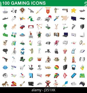 100 gaming icons set, cartoon style Stock Vector