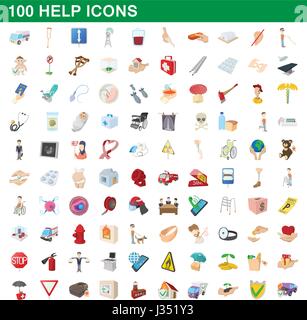 100 help icons set, cartoon style Stock Vector