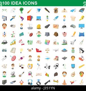 100 idea icons set, cartoon style Stock Vector