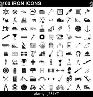 100 iron icons set, simple style Stock Vector