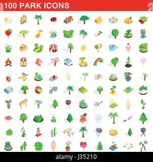 100 park icons set, isometric 3d style Stock Vector