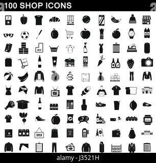 100 shop icons set, simple style Stock Vector