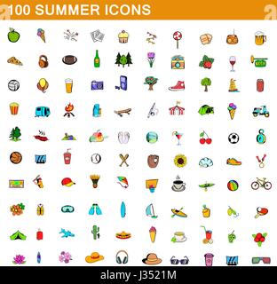 100 summer icons set, cartoon style  Stock Vector
