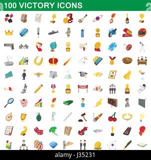 100 victory icons set, cartoon style Stock Vector