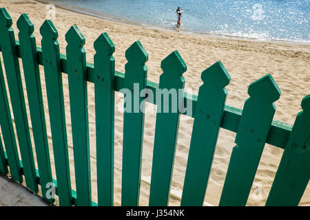 MARINA DI PISA, ITALY - Avril 24, 2017: View of the sea and the beach, Green fence in Marina di Pisa Tuscany Stock Photo