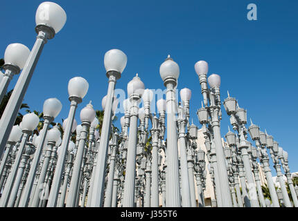 Urban Lights at LACMA consists of restored street lamps from the 1920s and 1930s. Chris Burden, artist.