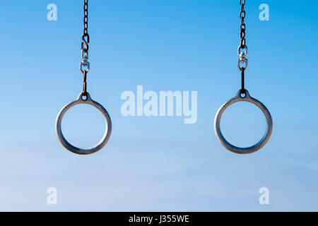 Flying rings for gymnastics at Original Muscle Beach, Santa Monica, CA Stock Photo