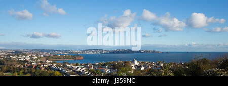 Torquay Devon coast and bay panoramic view England from Paignton uk Stock Photo