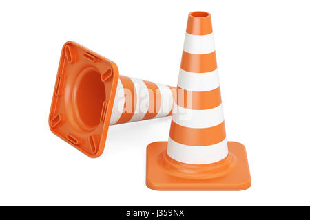 Traffic Cones, 3D rendering isolated on white background Stock Photo