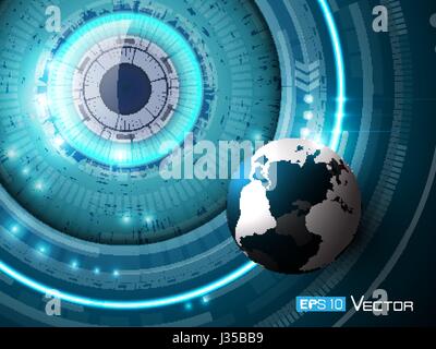 vector abstract technology background with futuristic eye ,eps10 file,gradient and transparency used, raster version available. Image including sphere. Stock Vector