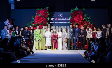 Kuala Lumpur, Malaysia. 2nd May, 2017. Mercedes STYLO Asia Fashion Festival 2017 (AFF2017) winners of the Fashion Oscars, designers with their fashion muse received their trophy. Credit: Danny Chan/Alamy Live News