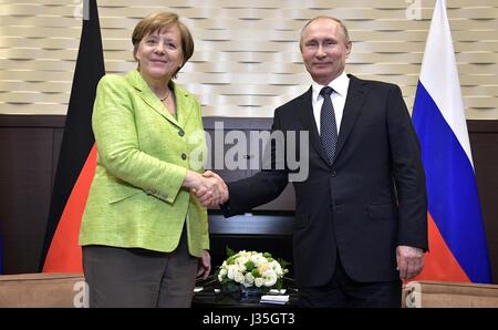 Vladimir Putin President of Russia and Angela Merkel Federal Chancellor ...