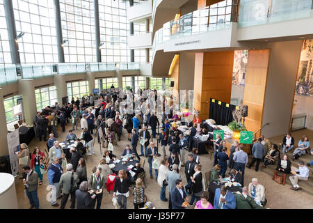 Seattle, United States. 02nd May, 2017. Seattle, Washington: Guests arrive at The Congress for the New Urbanism's “Combating the Suburbanization of Poverty” at Benaroya Hall. At the 25th annual Congress, CNU 25.Seattle attendees participate in workshops, collaborate on projects, and learn new strategies from leaders in design, development, engineering, health, equity climate, and more. Previously held in Detroit, Dallas, and Buffalo, each Congress offers attendees the chance to experience and connect with a different host region. Credit: Paul Gordon/Alamy Live News Stock Photo