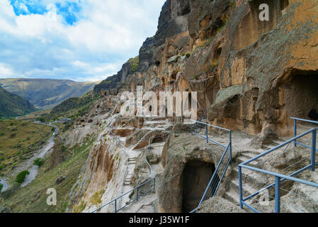 View on Vardzia cave monastery, complex of carved in rock . Georgia Stock Photo