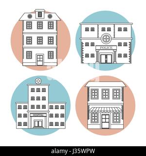 set differents building house business line Stock Vector