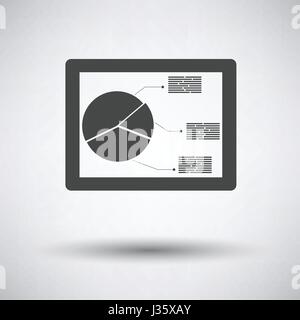 Tablet with analytics diagram icon on gray background, round shadow. Vector illustration. Stock Vector