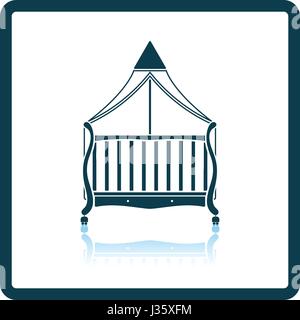 Crib with canopy icon. Shadow reflection design. Vector illustration. Stock Vector