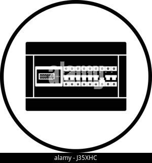Circuit breakers box icon. Thin circle design. Vector illustration. Stock Vector