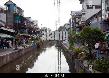 Phahurat Market along Canal, Little India, in Bangkok - Thailand Stock Photo
