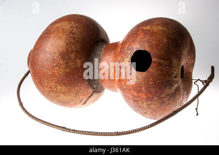 African handmade instrument, blowing, isolated on white background Stock Photo