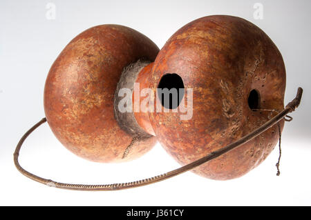 African handmade instrument, blowing, isolated on white background Stock Photo