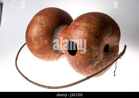 African handmade instrument, blowing, isolated on white background Stock Photo