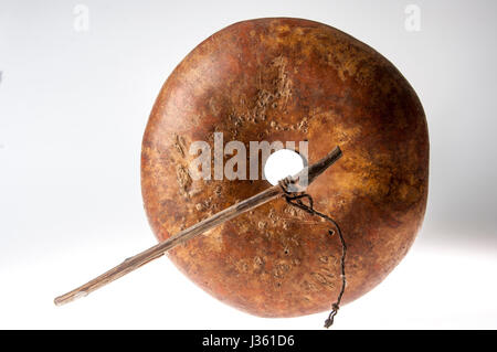 African handmade instrument, blowing, isolated on white background Stock Photo