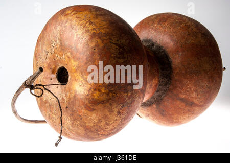 African handmade instrument, blowing, isolated on white background Stock Photo