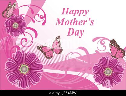 vector illustration of a mother's day card with flowers and butterflies Stock Vector