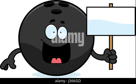 A cartoon illustration of a bowling ball holding a sign. Stock Vector