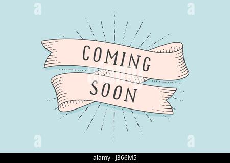 Old school vintage ribbon banner with text Coming Soon Stock Vector
