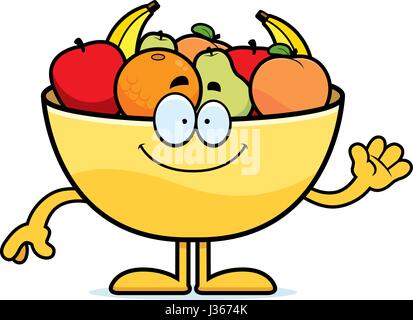 A cartoon illustration of a bowl of fruit waving. Stock Vector