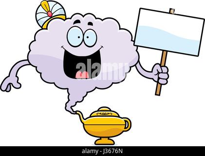 A cartoon illustration of a genie holding a sign. Stock Vector