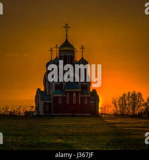 Church at sunset in the Kaluga region of Russia. Stock Photo