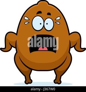 A cartoon illustration of a Thanksgiving turkey looking scared. Stock Vector