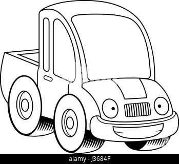 A cartoon illustration of a pickup truck looking happy. Stock Vector