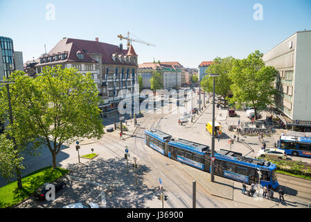 Munich, Germany - June 7, 2016: Urban scene with tram in the street in the Munich, Germany Stock Photo