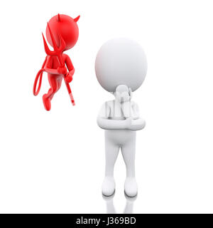 3D Illustration. White people contemplation a decision with Devil. Isolated white background. Stock Photo