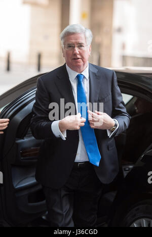 Politicians spotted at the BBC Broadcasting House in Central London Featuring: Michael Fallon Where: London, United Kingdom When: 02 Apr 2017 Stock Photo