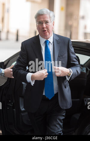 Politicians spotted at the BBC Broadcasting House in Central London Featuring: Michael Fallon Where: London, United Kingdom When: 02 Apr 2017 Stock Photo