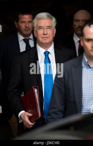 Politicians spotted at the BBC Broadcasting House in Central London Featuring: Michael Fallon Where: London, United Kingdom When: 02 Apr 2017 Stock Photo