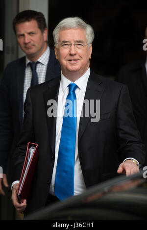 Politicians spotted at the BBC Broadcasting House in Central London Featuring: Michael Fallon Where: London, United Kingdom When: 02 Apr 2017 Stock Photo