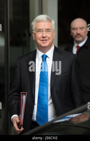 Politicians spotted at the BBC Broadcasting House in Central London Featuring: Michael Fallon Where: London, United Kingdom When: 02 Apr 2017 Stock Photo