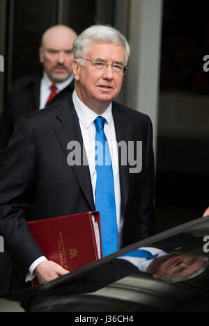 Politicians spotted at the BBC Broadcasting House in Central London Featuring: Michael Fallon Where: London, United Kingdom When: 02 Apr 2017 Stock Photo