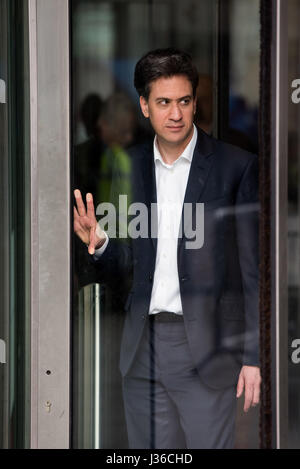 Politicians spotted at the BBC Broadcasting House in Central London  Featuring: Ed Miliband Where: London, United Kingdom When: 02 Apr 2017 Credit: Daniel Deme/WENN.com Stock Photo