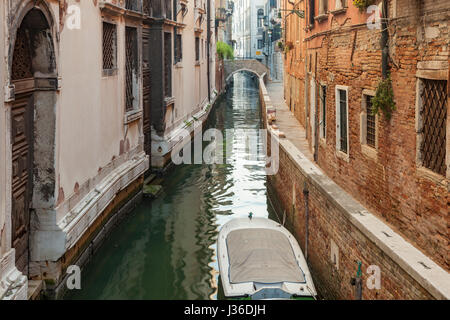 Spring morning a canal in San Polo district of Venice. Stock Photo