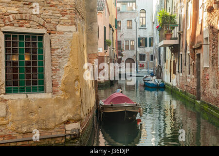 Spring morning a canal in San Polo district of Venice. Stock Photo